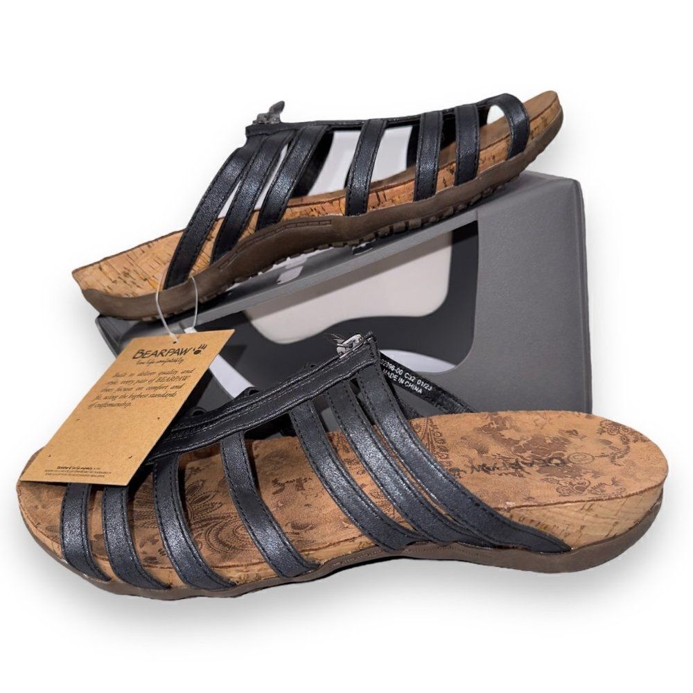 Bearpaw Sabrina Strappy Open Toe Slide Sandals Black / Brown Women's 10